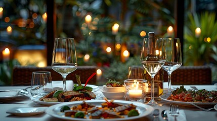 72. Elegant table setting with gourmet appetizers, sophisticated ambiance, and candlelit dining experience