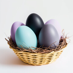 Fototapeta premium Pastel Easter Eggs: A Colorful Celebration in a Basket