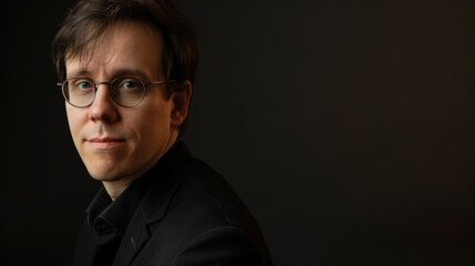 Fototapeta premium A man in glasses and black suit with a serious expression