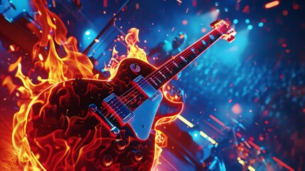 Obraz premium Electric guitar on fire. Hot music. Rock and roll. Heavy metal. Fire and ice. Hot and cold. Good and evil. Light and dark. Yin and yang.