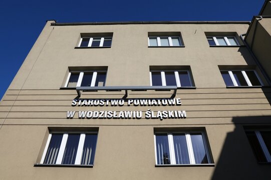 WODZISLAW SLASKI, POLAND - MAY 11, 2021: Provincial autority (Polish: Starostwo Powiatowe) in Wodzislaw Slaski, Poland. Wodzislaw Slaski is a major city in Polish region of Silesia.