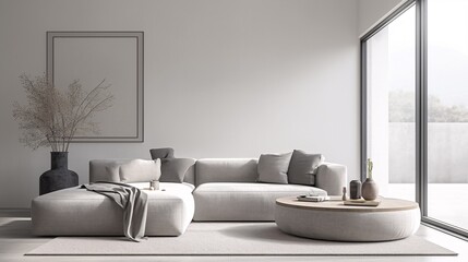 Minimalist modern living room with stylish furniture and clean lines