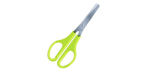 Stationery Green Scissor Isolated On White Background, School Scissor Business Item Vector Illustration.	