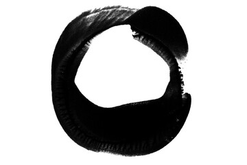 a smear or imprint of black paint in the form of a circle on a blank background