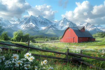 Charming farmstead with a red barn