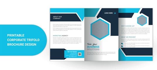 blue vector business trifold Leaflet Brochure Flyer template flat design set