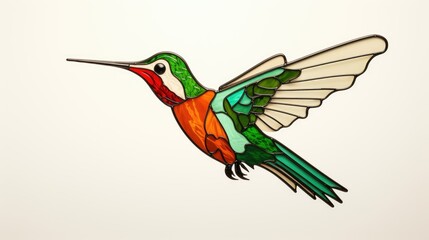 Fototapeta premium Stained Glass of Hummingbird with open wings on a white background