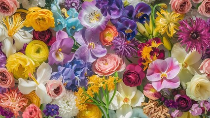 Colorful flowers background top view floral pattern and texture