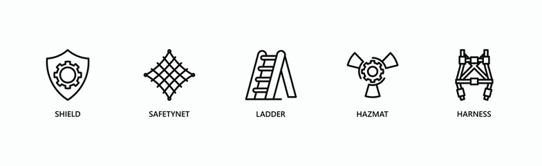 Protection Banner Web Icon Vector Illustration Concept With Shield, Safety Net, Ladder, Hazmat, Harness