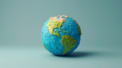 Colorful 3D model of Earth, showcasing geographical details. Ideal for educational or environmental themes. Blue background. 3D Illustration.
