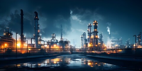 Carbon Capture Facilities and Chemical Refinery in Action at Nighttime. Concept Industrial Processes, Night Photography, Carbon Sequestration, Environmental Impact, Manufacturing Operations