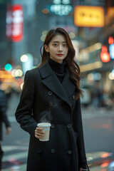 Fototapeta premium Chinese businesswoman in the city with blurred background.