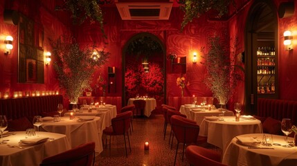 51. High-end restaurant with a luxurious tasting menu, romantic candlelight, and gourmet flavors