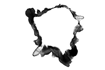 black paint or ink stain spilled in the form of a spot or splash on a blank background