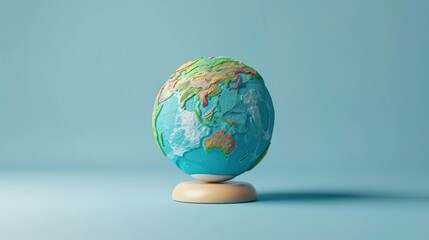 Colorful globe against a blue background. Perfect for educational materials, global travel concepts, and geographical themes. 3D Illustration.