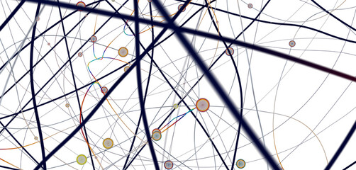 Big data visualization. Network connection structure with chaotic distribution of points and lines. 3D rendering.