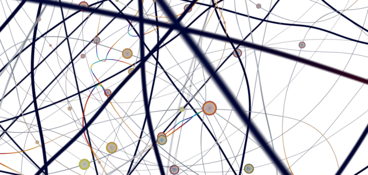 Big data visualization. Network connection structure with chaotic distribution of points and lines. 3D rendering.