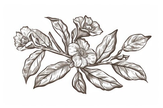 floral branch drawing, monochrome, botanical art clip art preview