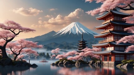 Illustration of cherry blossoms in Asia