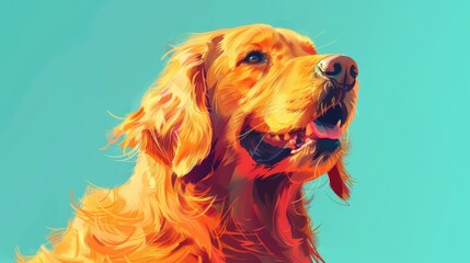 A digital cartoon drawing of a Golden Retriever dog. Animal and pet concept illustration. Generative art creation.