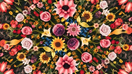 Naklejka premium Colorful flowers background top view floral pattern and texture