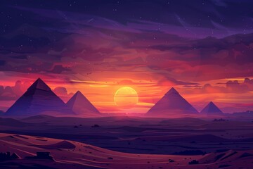 Sunset landscape of Egyptian pyramids, Egypt