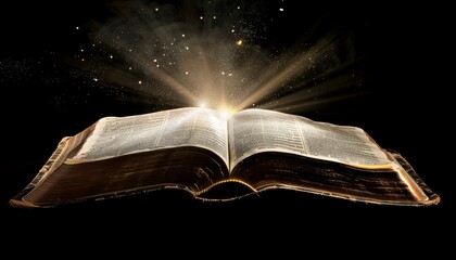 Open Bible with light emanating from it, Concept of spiritual enlightenment by AI generated image