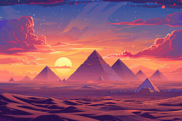 Landscape at the sunset of Egyptian pyramids, Egypt