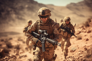 Fototapeta premium soldiers in uniform during a training exercise in a desert environment