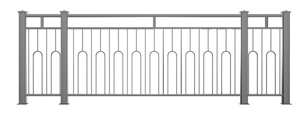 3D illustration showcases a sleek metal balustrade with handrail, inspired by the Art Deco style (transparent background). Ideal for adding a touch of modern sophistication to your exterior design. 