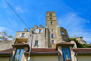 Saint Thugal tower in Château-Landon, a rural village of the Gâtinais in the French department of Seine-et-Marne, France