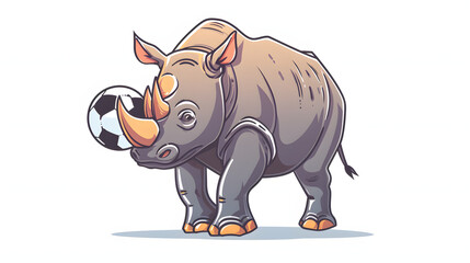 Rhino rhinoceros football cartoon sports mascot isolated on white background, minimalism, png
