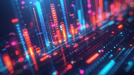 Fototapeta premium Digitally generated image of multi coloured vertical bars. Concept of fintech technology, new banking and investment. Clean design.