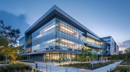 Obraz premium Exterior of a modern industrial building with sleek design and durable materials