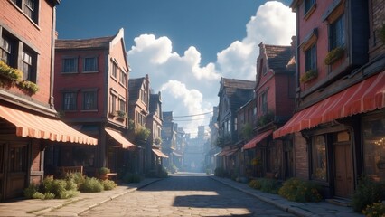 Naklejka premium Beautiful illustration like a fantasy game showing a housing estate and a town