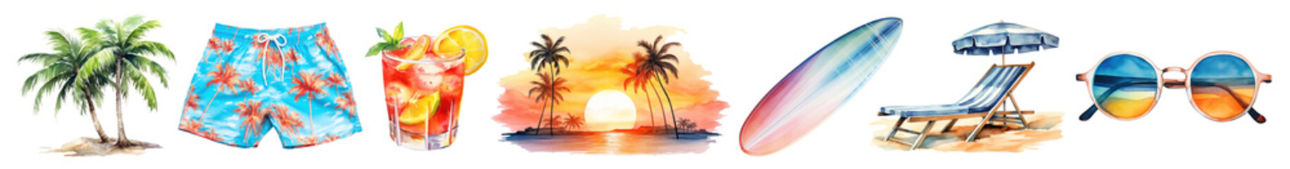 Obraz premium watercolor of summer illustration set