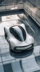 Obraz premium A Sport Car Parked On In Front Of A Modern Building With A Curved Facade.