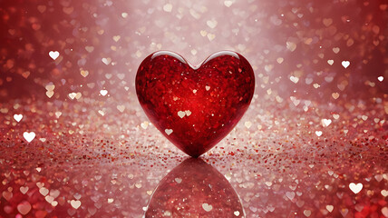 Obraz premium Red heart shapes an abstract, light glitter background
