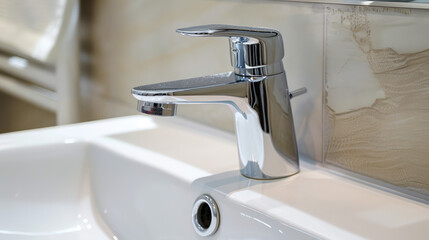 white sink with chrome faucet