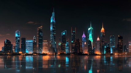 Obraz premium Futuristic City Skyline at Night