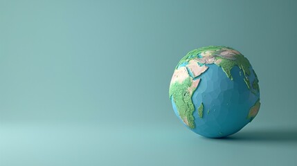 Minimalistic globe on a turquoise background highlighting continents, representing global connectivity and geographical awareness. 3D Illustration.