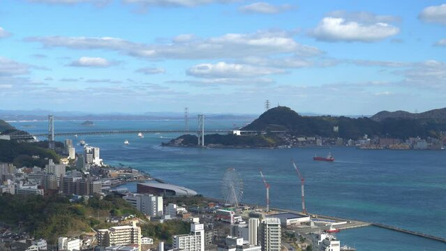 Shimonoseki Kanmon Straits and city view in Yamaguchi, Japan