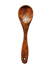 A well-used wooden cooking spoon with a rustic charm, isolated on a clean white background - AI Generated Digital Art