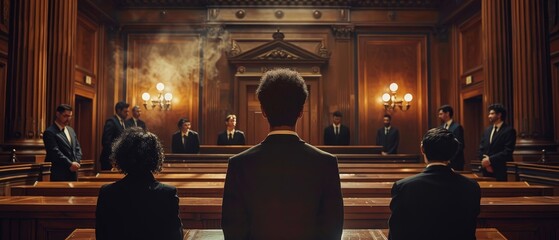 Justice Concept: lawyers are standing in the hall of justice