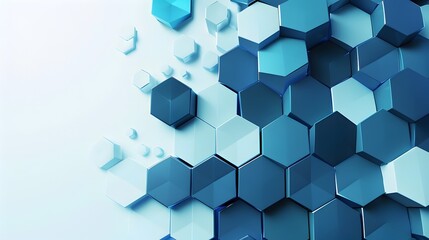 Fototapeta premium 3D Abstract Background with Layered Hexagonal Patterns in a Glowing Blue and Cyan Color Scheme