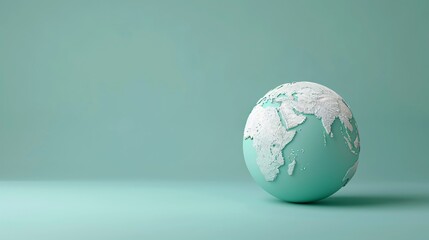 Minimalistic world globe in pastel green and white hues, isolated on a matching pastel background, symbolizing global unity and simplicity. 3D Illustration.