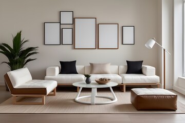 Mockup poster frames in living room interior background, interior mockup with house background, frame mockup