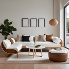 Mockup frames in Scandinavian living room interior background, home interior mockup, frame mockup
