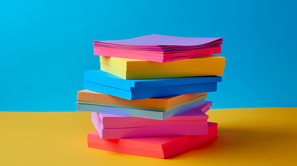 A stack of colorful paper with a rainbow of colors