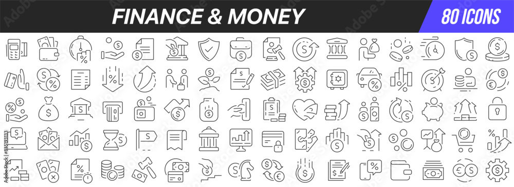 Aufkleber finance and money line icons collection. big ui icon set in a flat design. thin outline icons pack. 